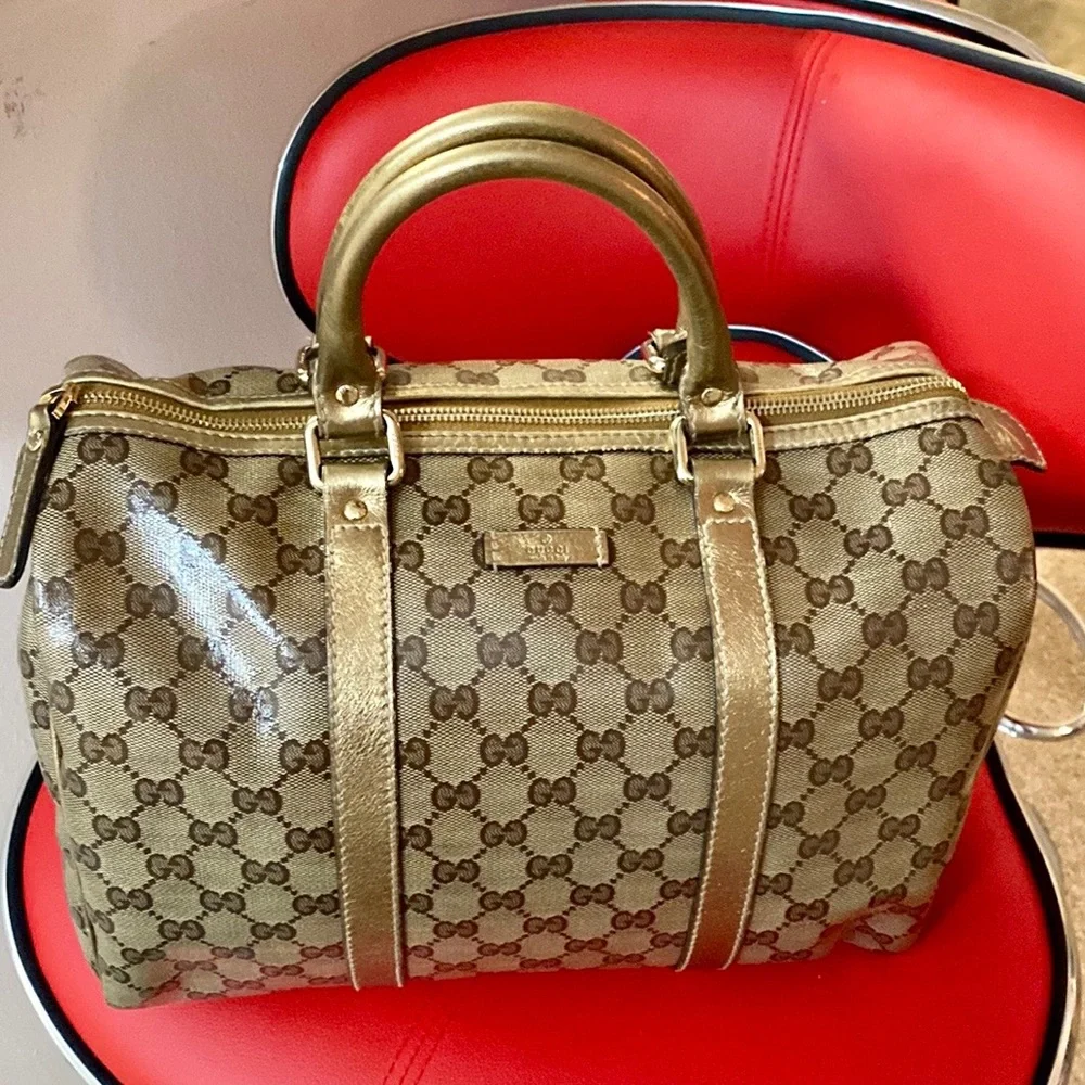 AUTHENTIC GUCCI BOSTON JOY PEWTER BROWN COATED BRONZE BAG - Picture 14 of 15